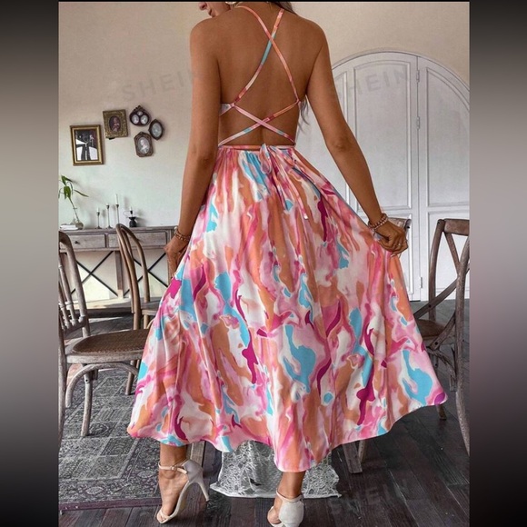 NITB SHEIN VCAY Women's Tie Dye Cutout Waist Hollow Out Cami Dress - Picture 3 of 6